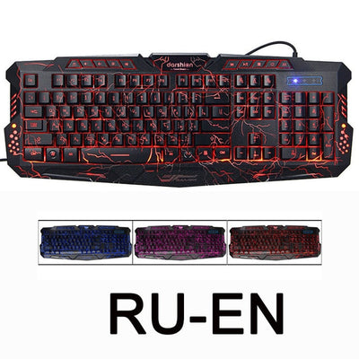 Darshion M300 Russian/English Backlit Keyboard LED USB Wired Colorful Breathing Waterproof Computer Crack Gaming Keyboard